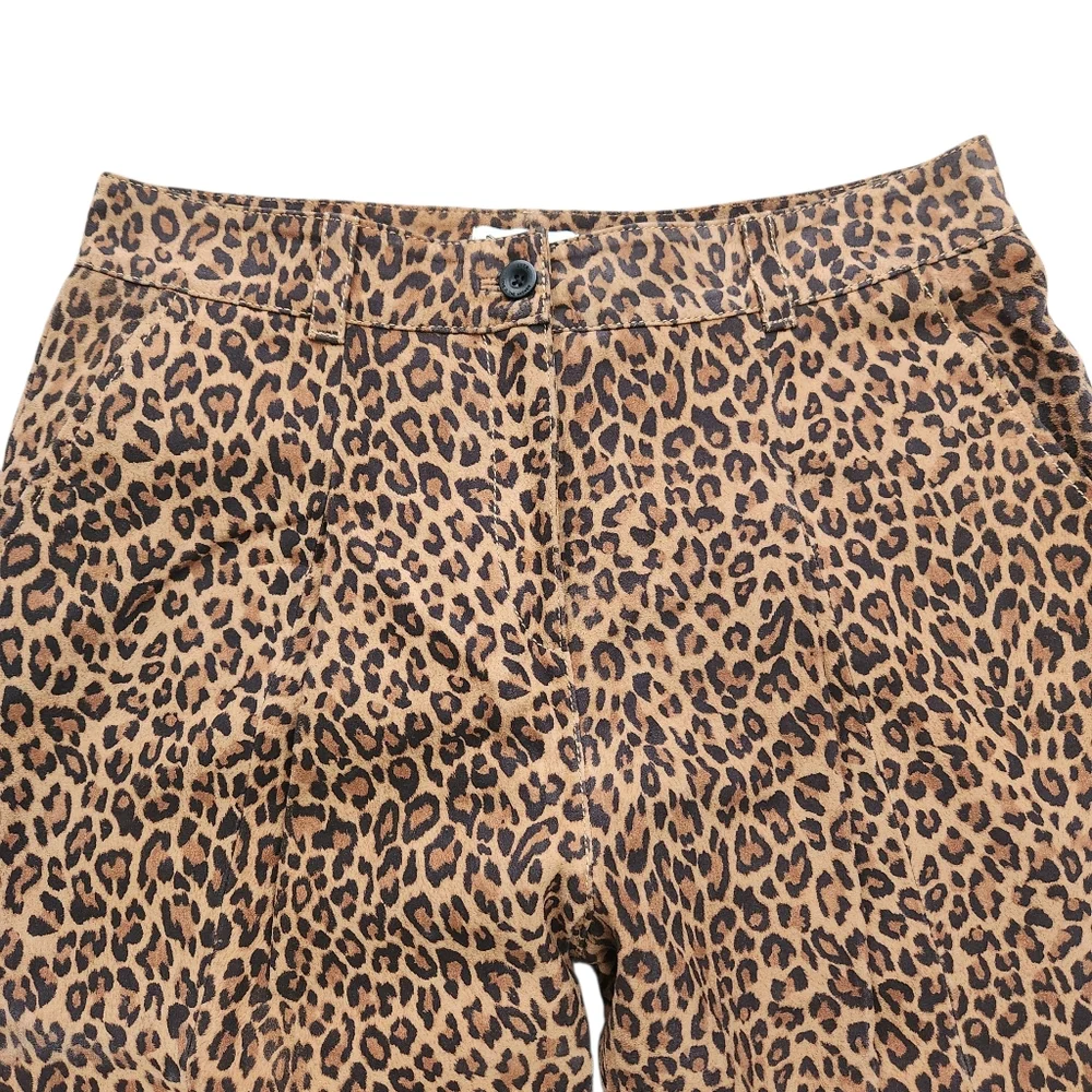 Revolve Lita By Ciara Suede Pants Size 30 Cheetah Barrel Leg High Rise Pleated - Picture 4 of 12